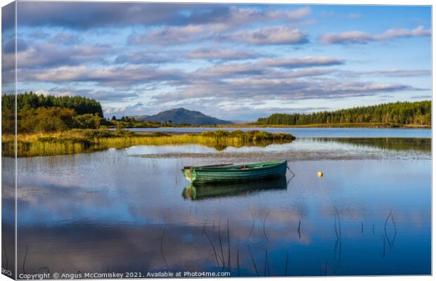 Fisherman’s boat on Loch Peallach, Isle of Mull Canvas Print by Angus McComiskey