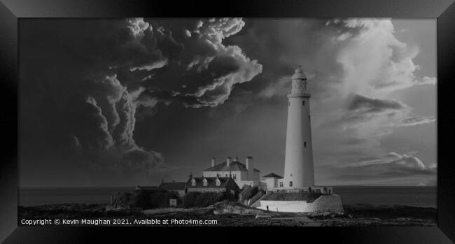St Marys Lighthouse Dramatic Sky Framed Print by Kevin Maughan