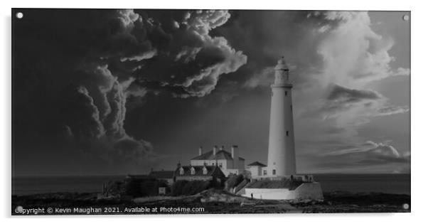 St Marys Lighthouse Dramatic Sky Acrylic by Kevin Maughan