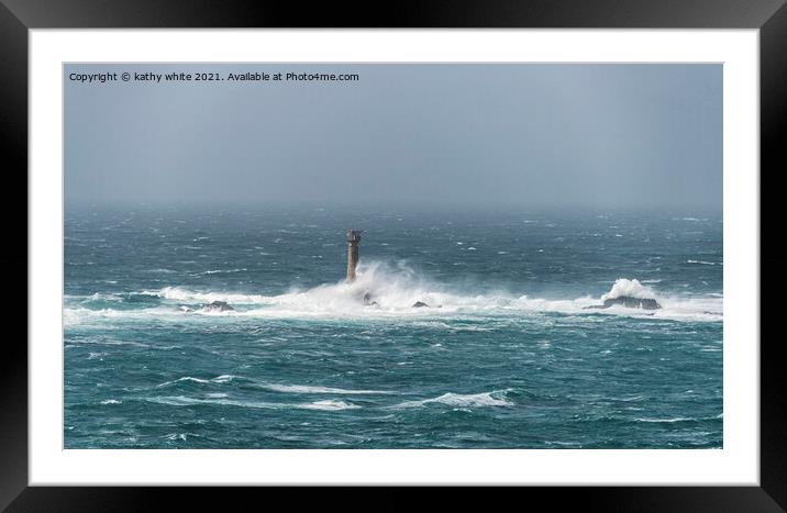 Longships Lighthouse Land's End in Cornwall, Engla Framed Mounted Print by kathy white