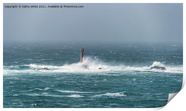 Longships Lighthouse Land's End in Cornwall, Engla Print by kathy white