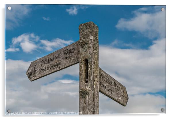 Pennine Way Signpost, Gods Bridge and Bowes Loop  Acrylic by Richard Laidler