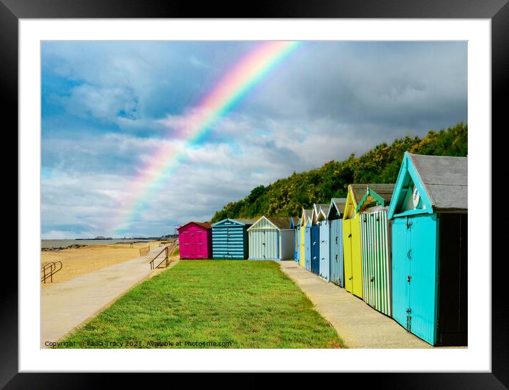 Beach huts and rainbow at Holland-on-Sea Framed Mounted Print by Paula Tracy