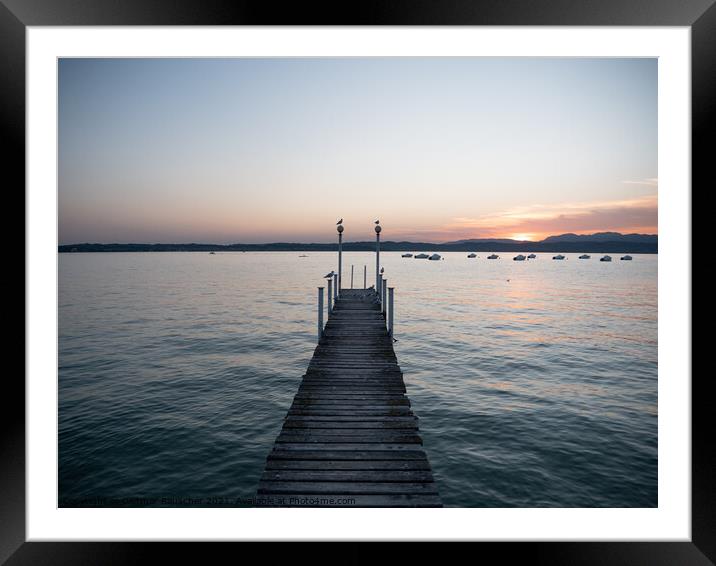 Lake Garda Jetty at Sunset Framed Mounted Print by Dietmar Rauscher