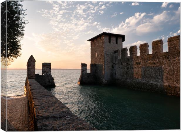 Scaligero Castle in Sirmione on Lake Garda, Italy at Sunrise Canvas Print by Dietmar Rauscher