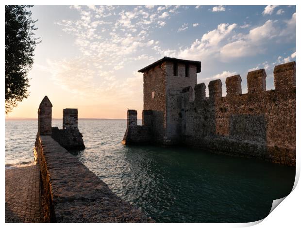 Scaligero Castle in Sirmione on Lake Garda, Italy at Sunrise Print by Dietmar Rauscher