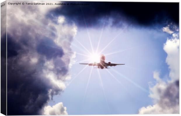 Plane, Sun and Stormy Sky Canvas Print by Taina Sohlman