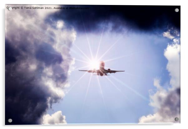 Plane, Sun and Stormy Sky Acrylic by Taina Sohlman