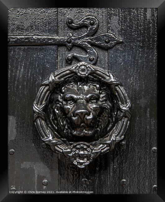 Ornate Lion Door Knocker Framed Print by Chris Dorney