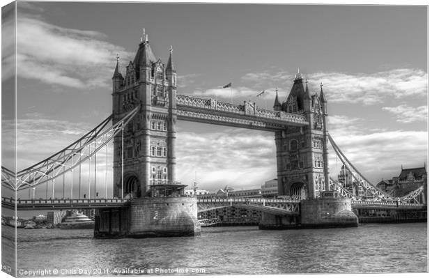 Tower Bridge in black and white Canvas Print by Chris Day