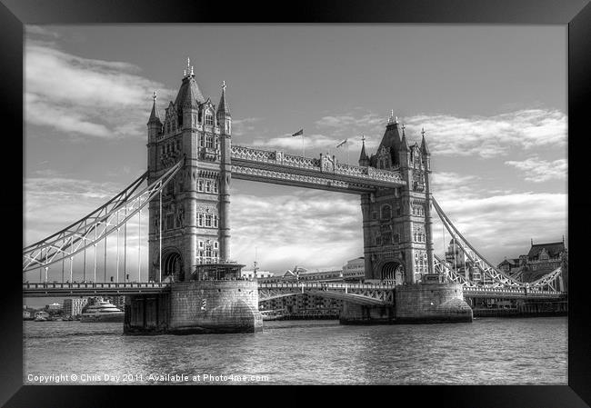 Tower Bridge in black and white Framed Print by Chris Day