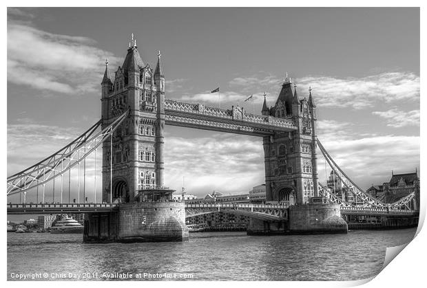 Tower Bridge in black and white Print by Chris Day