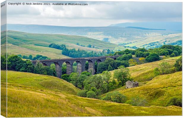 Dent Viaduct and barn Yorkshire Dales  Canvas Print by Nick Jenkins