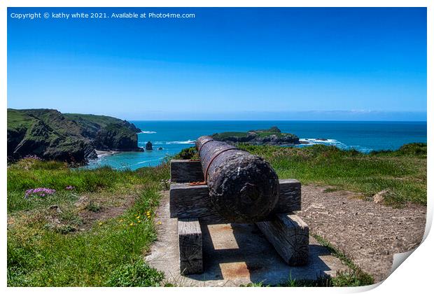 Mullion Cove, Cornwall, looking out to sea Print by kathy white