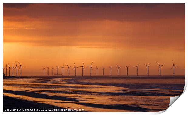 A sunset over the Teesside wind farm Print by Dave Cocks