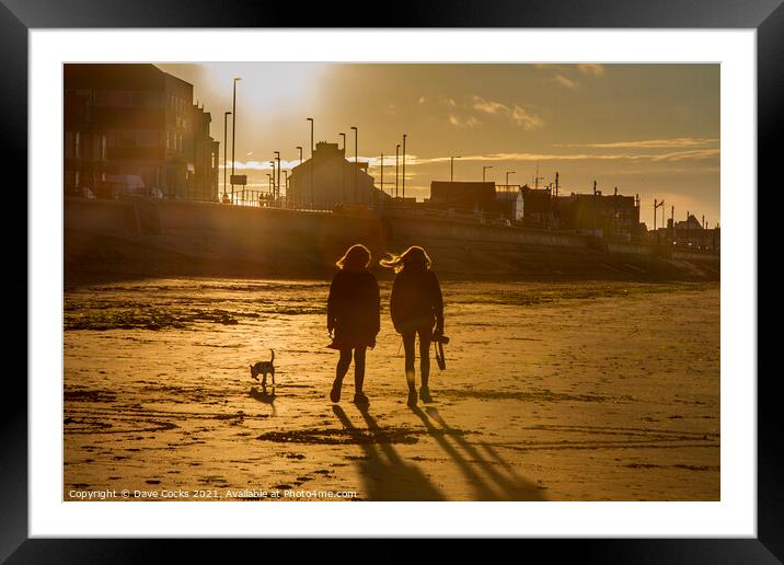 Walking the dog at sunset Framed Mounted Print by Dave Cocks