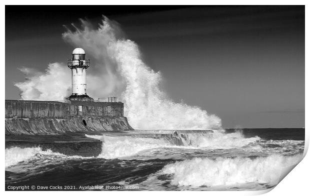 Stormy seas at the lighthouse  Print by Dave Cocks