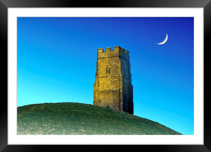 Crescent Moon Glastonbury Tor Framed Mounted Print by Alison Chambers