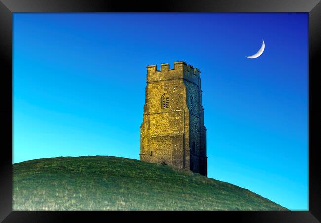 Crescent Moon Glastonbury Tor Framed Print by Alison Chambers