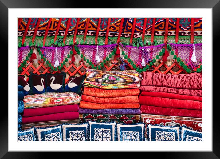 A closeup shot of colorful scarfs in kyrgyzstan Framed Mounted Print by Frank Bach
