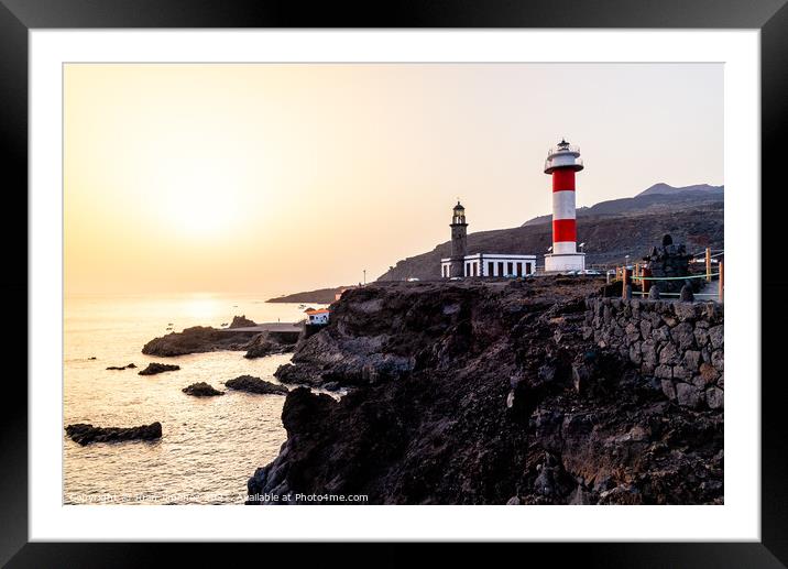 Sunset on the volcanic coast at Fuencaliente Lighthouse in La Palma Framed Mounted Print by Juan Jimenez