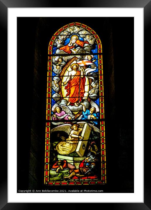 Stained glass window in the church at Joinville Framed Mounted Print by Ann Biddlecombe