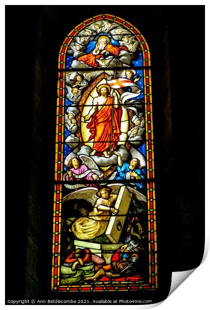 Stained glass window in the church at Joinville Print by Ann Biddlecombe