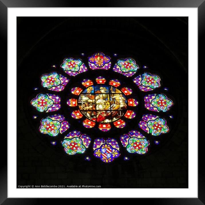 Stained glass window at Joinville Framed Mounted Print by Ann Biddlecombe