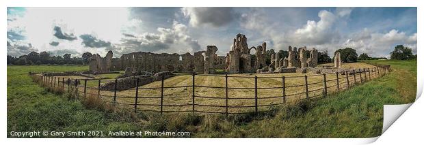 Panorama of Castle Acre Ruins Print by GJS Photography Artist