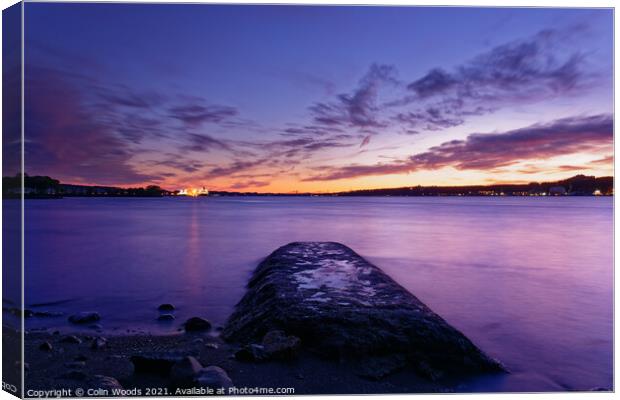 Twilight on the St Lawrence river as seen from Lévis, Quebec, Canada Canvas Print by Colin Woods