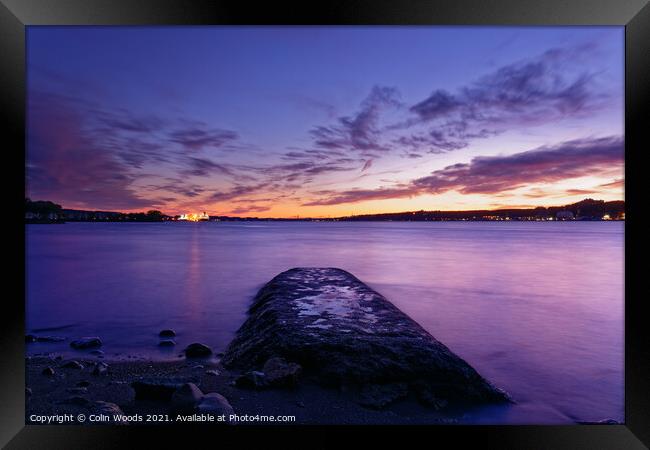 Twilight on the St Lawrence river as seen from Lévis, Quebec, Canada Framed Print by Colin Woods