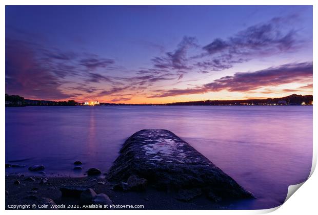 Twilight on the St Lawrence river as seen from Lévis, Quebec, Canada Print by Colin Woods
