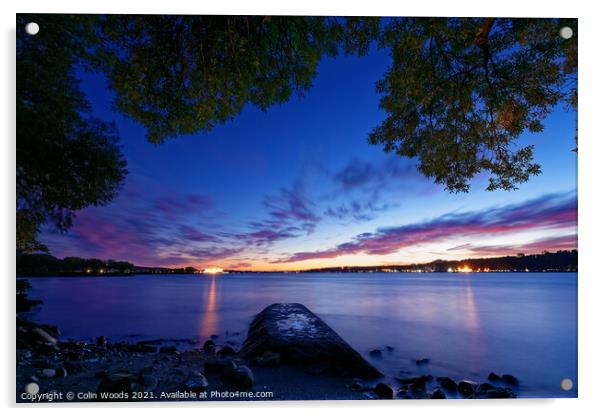 Twilight on the St Lawrence river as seen from Lévis, Quebec, Canada Acrylic by Colin Woods