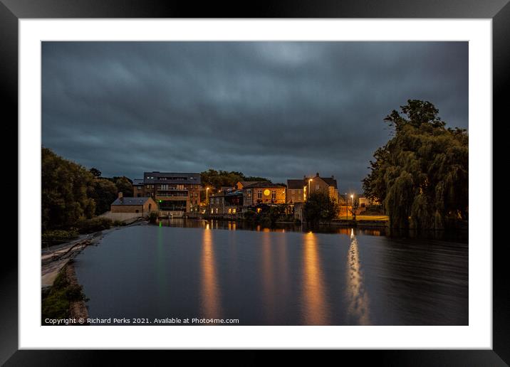 Otley Weir reflections at Twilight Framed Mounted Print by Richard Perks