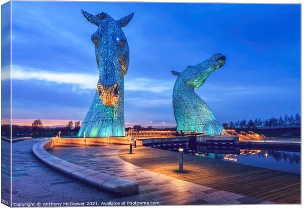 The Kelpies Blue  Canvas Print by Anthony McGeever