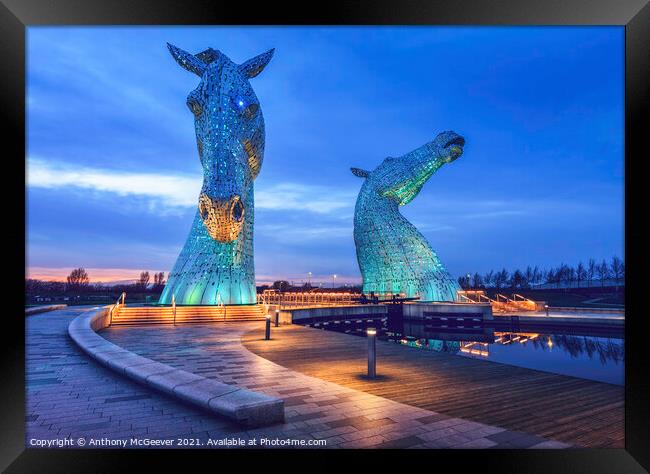 The Kelpies Blue  Framed Print by Anthony McGeever