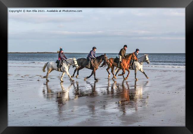 Coastal Horseback Riders Framed Print by Ron Ella