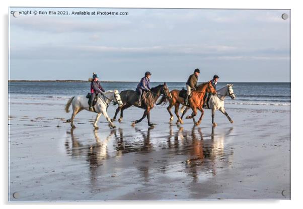 Coastal Horseback Riders Acrylic by Ron Ella
