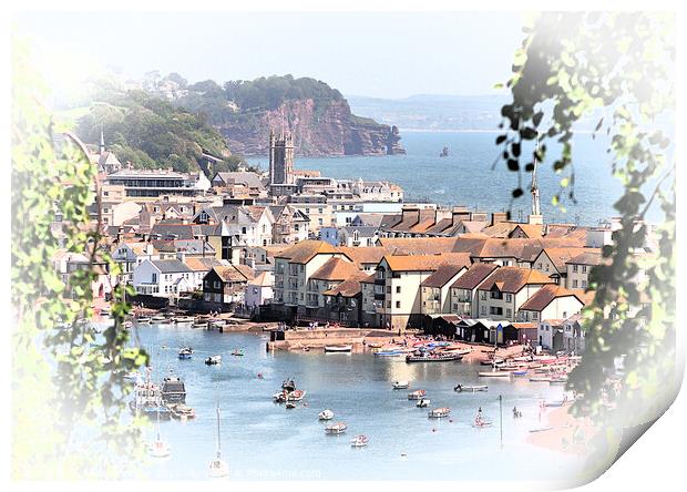 Teignmouth through the trees.  Print by Rosie Spooner