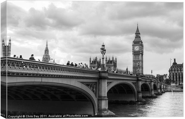 Westminster bridge black and white Canvas Print by Chris Day