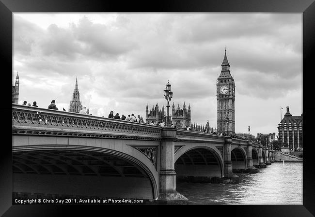 Westminster bridge black and white Framed Print by Chris Day