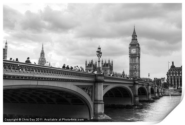 Westminster bridge black and white Print by Chris Day