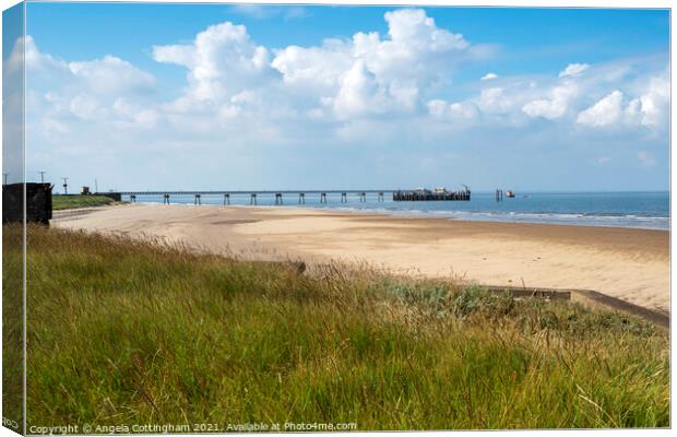 Sandy beach and jetty at Spurn Point Canvas Print by Angela Cottingham