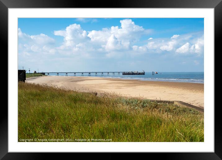 Sandy beach and jetty at Spurn Point Framed Mounted Print by Angela Cottingham