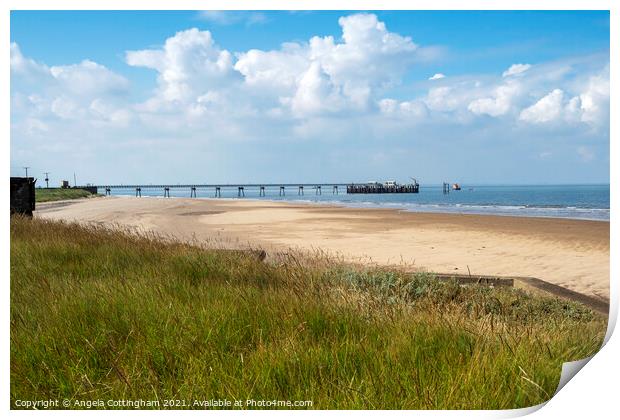 Sandy beach and jetty at Spurn Point Print by Angela Cottingham