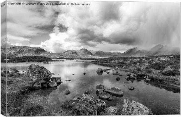 Lochan na h Achlaise monochrome Canvas Print by Graham Moore