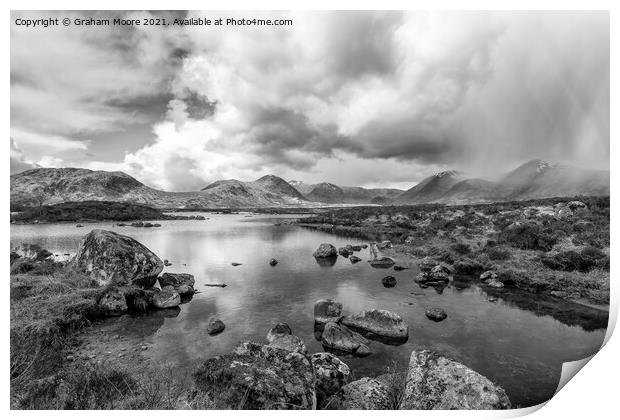 Lochan na h Achlaise monochrome Print by Graham Moore