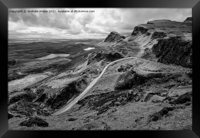 The Quiraing looking south monochrome Framed Print by Graham Moore