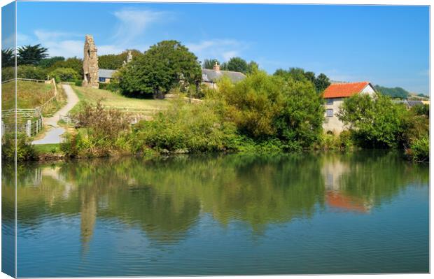 Abbotsbury Abbey Remains and Pond Canvas Print by Darren Galpin