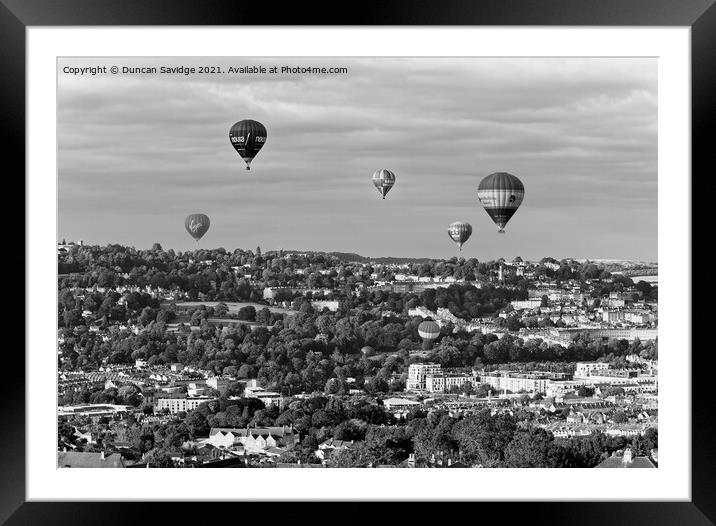 City of Bath and it's hot air balloons black and white Framed Mounted Print by Duncan Savidge